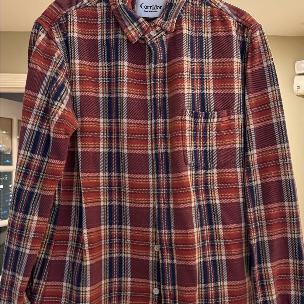 Corridor Men's Plaid Casual Button Down Shirt - Red and Blue